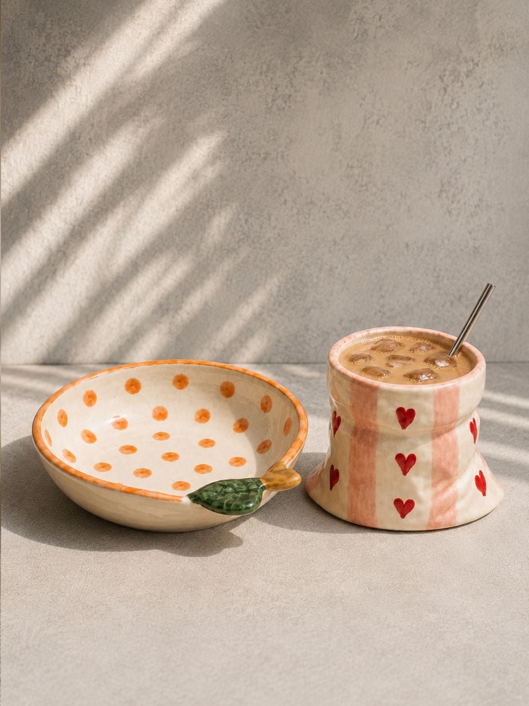 Handcrafted Heart Ceramic Breakfast Set | Mug & Bowl Combo | Hand-Painted Breakfast Set | Chaak Design | Handcrafted by CHAAK DESIGN