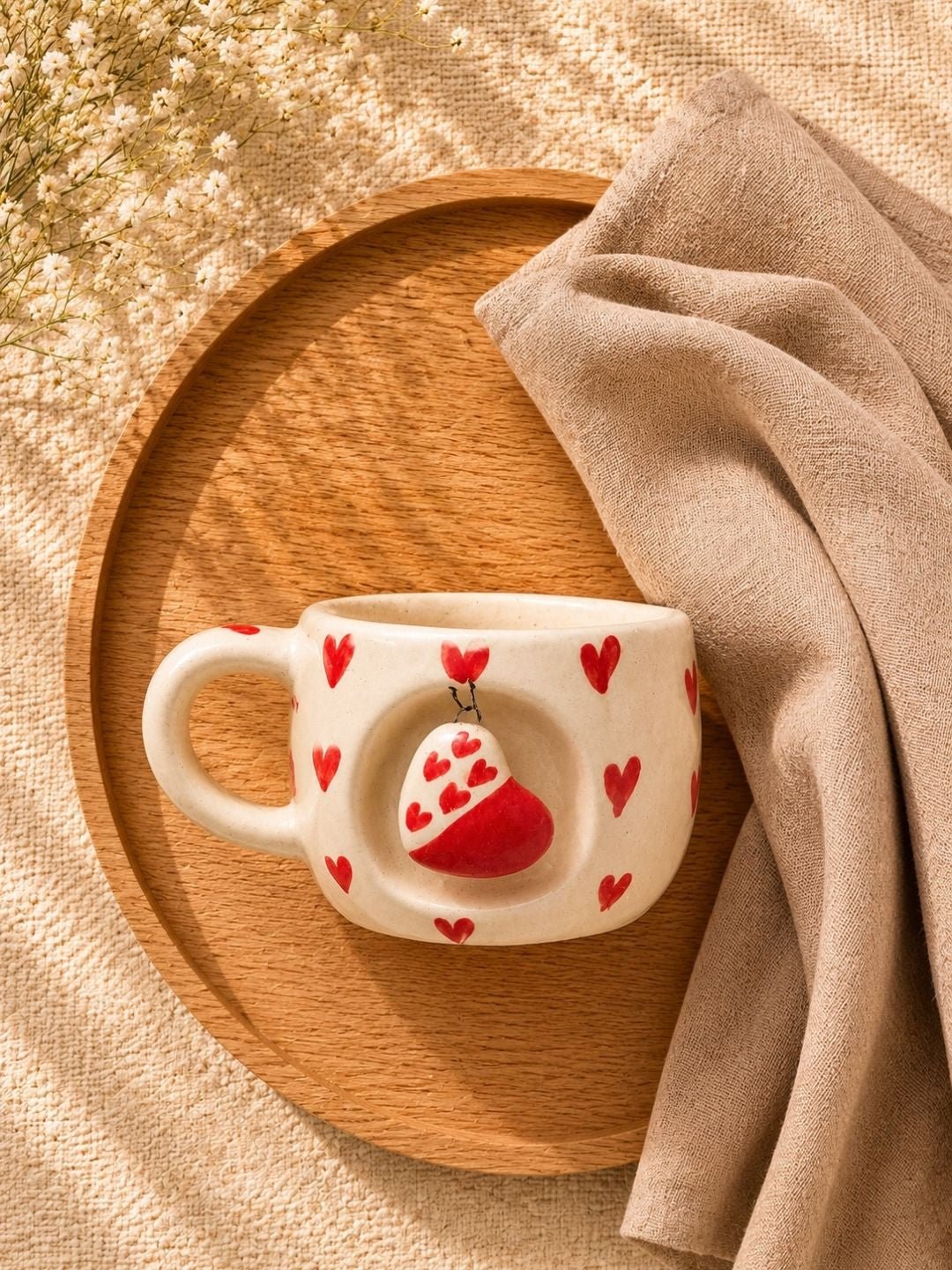 Handcrafted Heart Charm Ceramic Coffee Mug | Cute Hand-Painted Love Mug | Artisan Tea & Coffee Mug | 300 ml | Handcrafted by CHAAK DESIGN