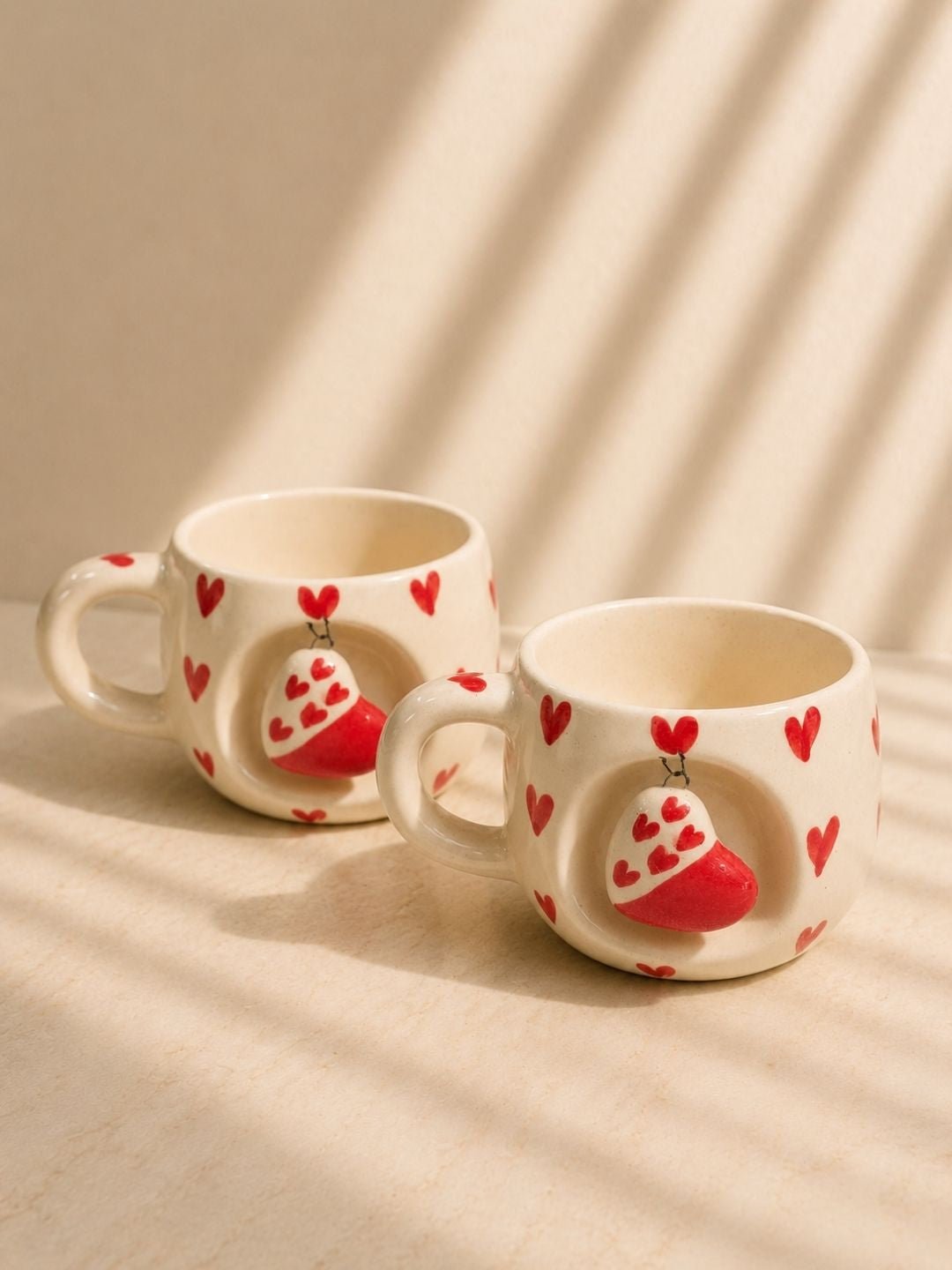 Handcrafted Heart Charm Ceramic Coffee Mug | Cute Hand-Painted Love Mug | Artisan Tea & Coffee Mug | 300 ml | Handcrafted by CHAAK DESIGN