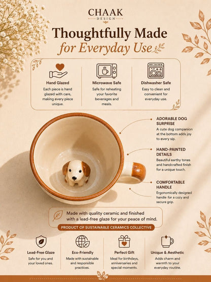 Handcrafted Hidden Puppy Ceramic Coffee Mug | Cute Dog Surprise Mug | Hand-Painted Artisan Tea & Coffee Mug | 300 ml | Handcrafted by CHAAK DESIGN