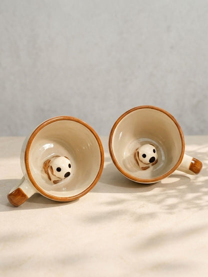 Handcrafted Hidden Puppy Ceramic Coffee Mug | Cute Dog Surprise Mug | Hand-Painted Artisan Tea & Coffee Mug | 300 ml | Handcrafted by CHAAK DESIGN