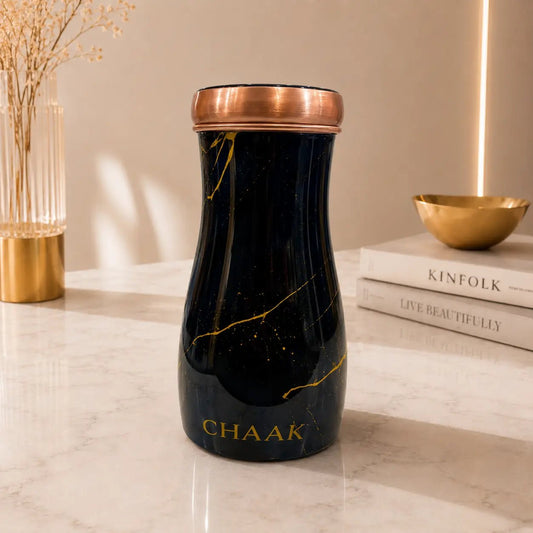 Handcrafted Midnight Blue Marble Copper Bedside Tumbler with Inbuilt Copper Glass | Luxury Water Carafe by Chaak Design | Handcrafted by CHAAK DESIGN