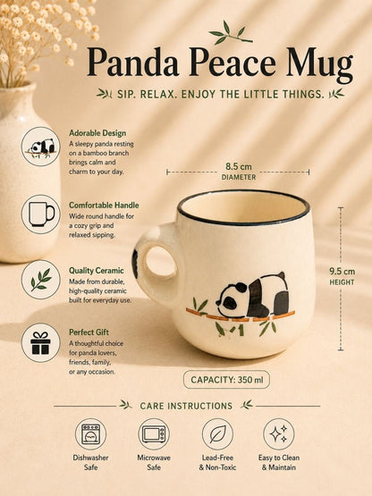 Handcrafted Panda Ceramic Coffee Mug | Cute Hand-Painted Panda Tea & Coffee Mug | Artisan Mug | 300 ml | Handcrafted by CHAAK DESIGN