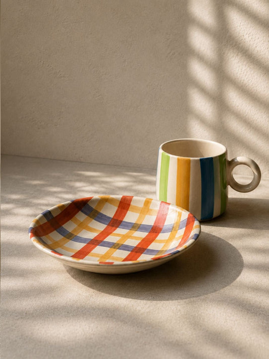 Handcrafted Rainbow Ceramic Breakfast Set | Mug & Bowl Combo | Hand-Painted Multicolor Breakfast Set | Chaak Design | Handcrafted by CHAAK DESIGN