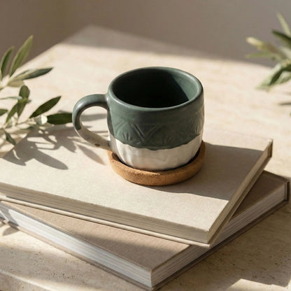 Handcrafted Sage Green Two - Tone Ceramic Mug – Embossed Earth & Sky Collection | Handcrafted by CHAAK DESIGN