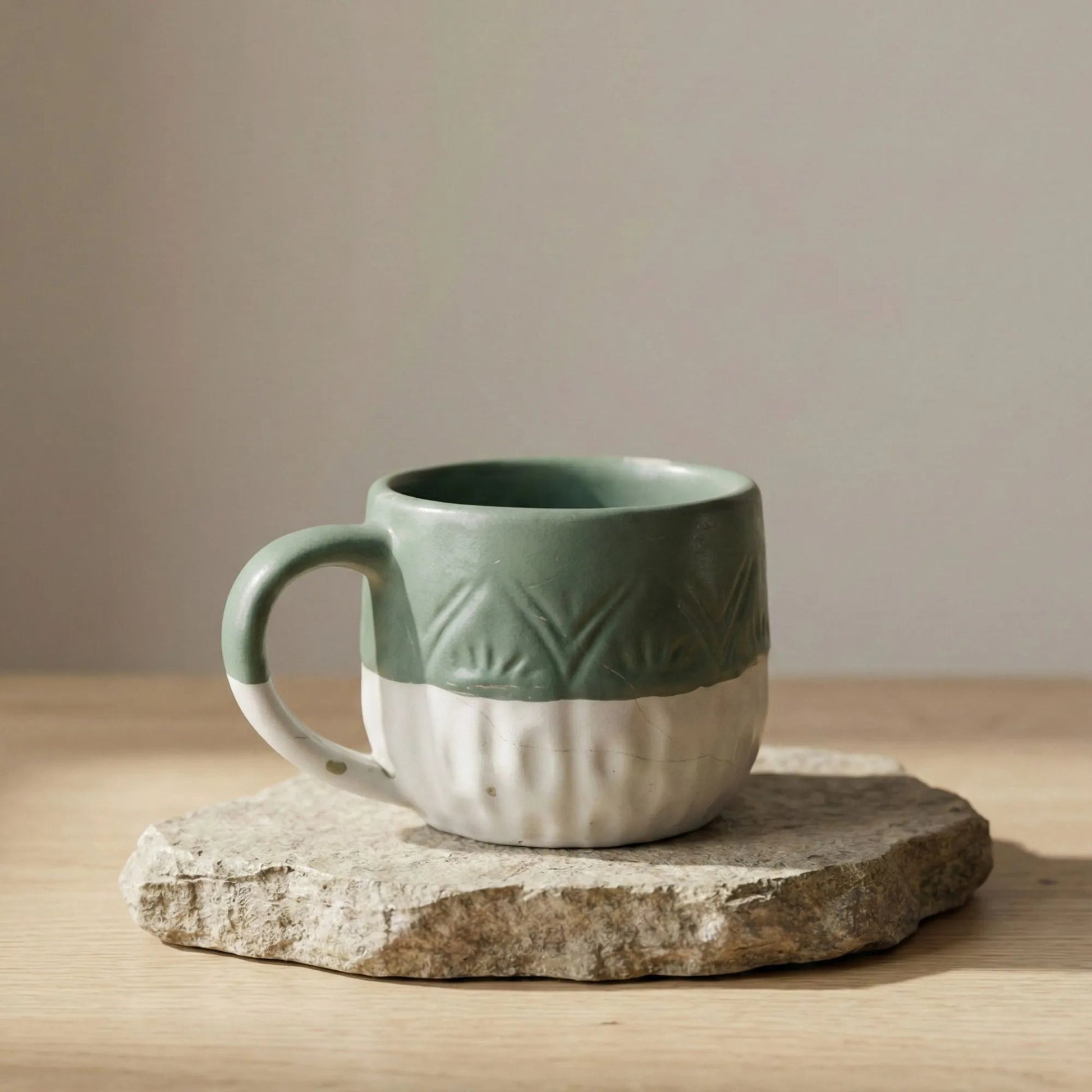Handcrafted Sage Green Two - Tone Ceramic Mug – Embossed Earth & Sky Collection | Handcrafted by CHAAK DESIGN