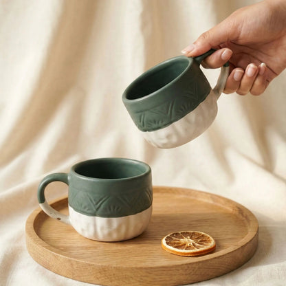 Handcrafted Sage Green Two - Tone Ceramic Mug – Embossed Earth & Sky Collection | Handcrafted by CHAAK DESIGN