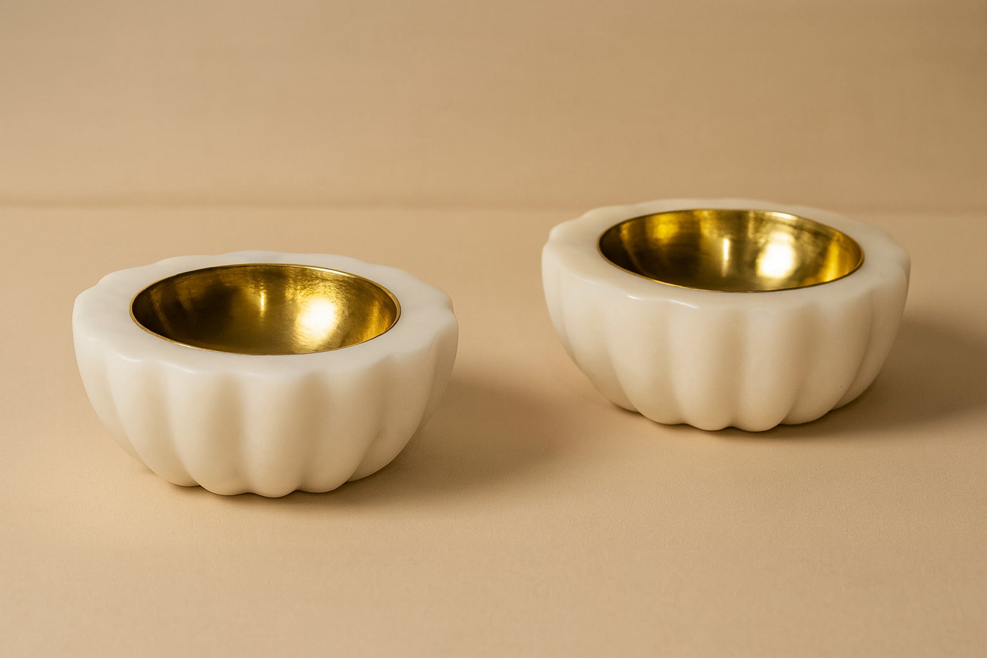 Handcrafted White Marble & Brass Diyas – Set of 2 | Luxury Decorative Tea Light Holders for Home Décor, Pooja, Festivals & Gifting | Premium Handmade Diwali Diyas for Elegant Home Decoration | Handcrafted by CHAAK DESIGN