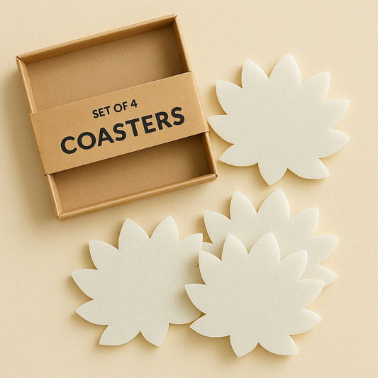 Lotus - Inspired White Marble Coaster Set of 4 | Handcrafted Premium Drink Coasters for Home & Office | Handcrafted by CHAAK DESIGN
