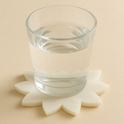 Lotus - Inspired White Marble Coaster Set of 4 | Handcrafted Premium Drink Coasters for Home & Office | Handcrafted by CHAAK DESIGN