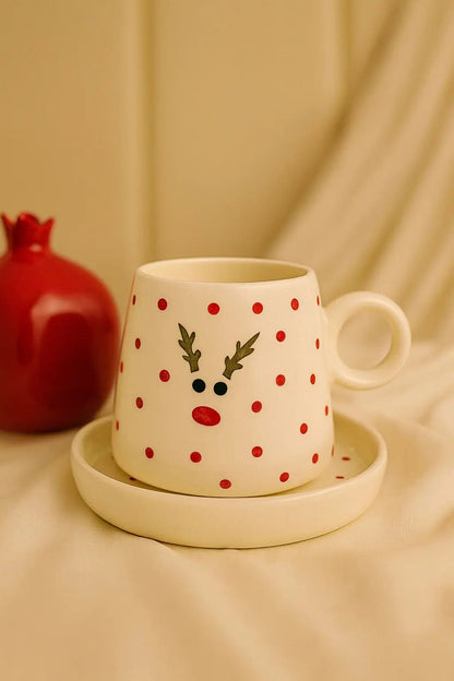 Luxury Handcrafted Ceramic Mug with Matching Saucer – Perfect Christmas Gifting | Handcrafted by CHAAK DESIGN