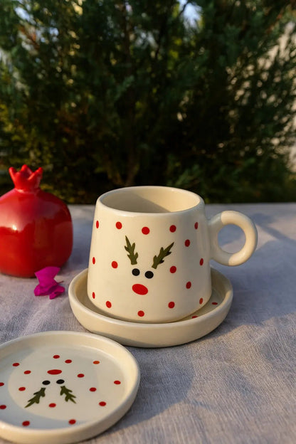 Luxury Handcrafted Ceramic Mug with Matching Saucer – Perfect Christmas Gifting | Handcrafted by CHAAK DESIGN