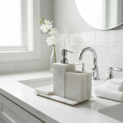 Luxury White Marble 4 - Piece Bathroom Set | Premium Bath Décor | Handcrafted by CHAAK DESIGN
