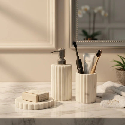 Luxury White Marble Bathroom Set | Handcrafted Bath Décor | Handcrafted by CHAAK DESIGN