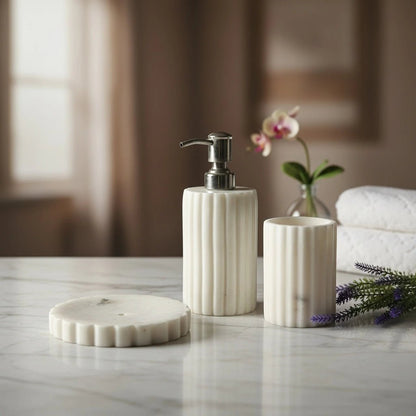 Luxury White Marble Bathroom Set | Handcrafted Bath Décor | Handcrafted by CHAAK DESIGN