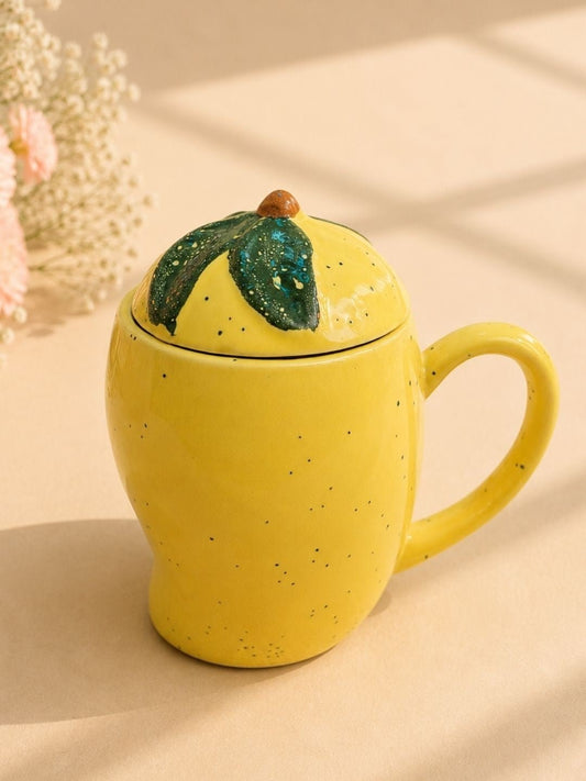 Mango Ceramic Mug with Lid – Fruit-Inspired Coffee Mug for Tea & Coffee Lovers | Handcrafted by CHAAK DESIGN