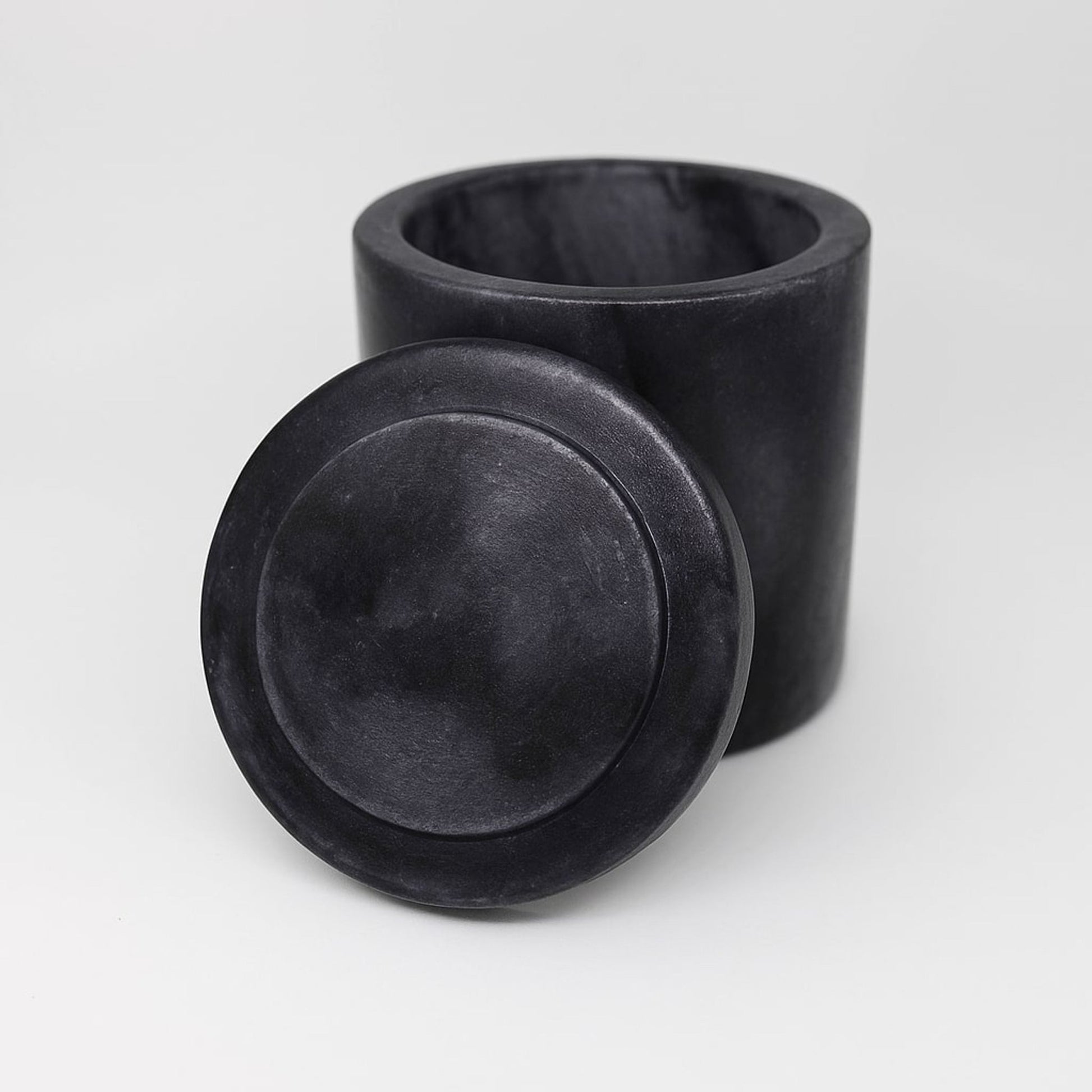 Matte Black Cylinder Storage Box with Loose - Fitting Lid | Minimalist Kitchen & Home Organizer | Handcrafted by CHAAK DESIGN
