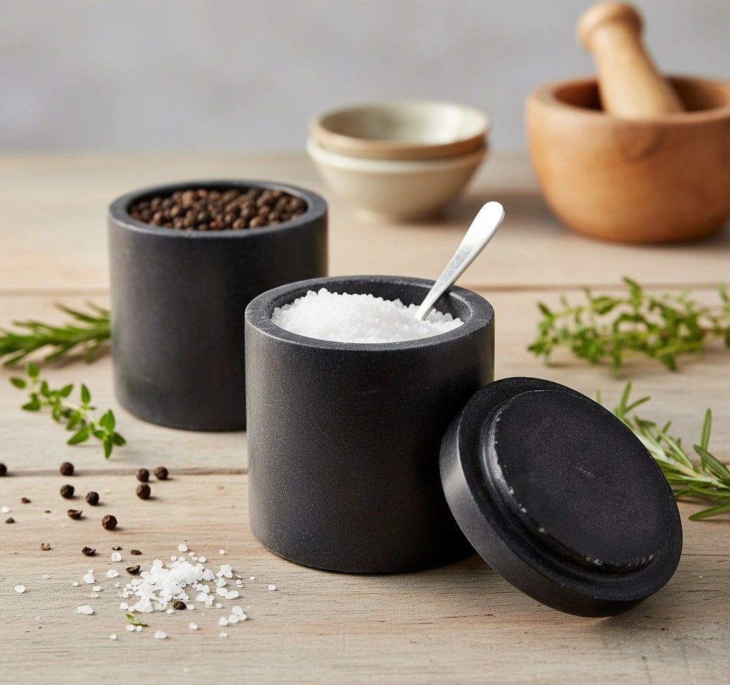 Matte Black Cylinder Storage Box with Loose - Fitting Lid | Minimalist Kitchen & Home Organizer | Handcrafted by CHAAK DESIGN