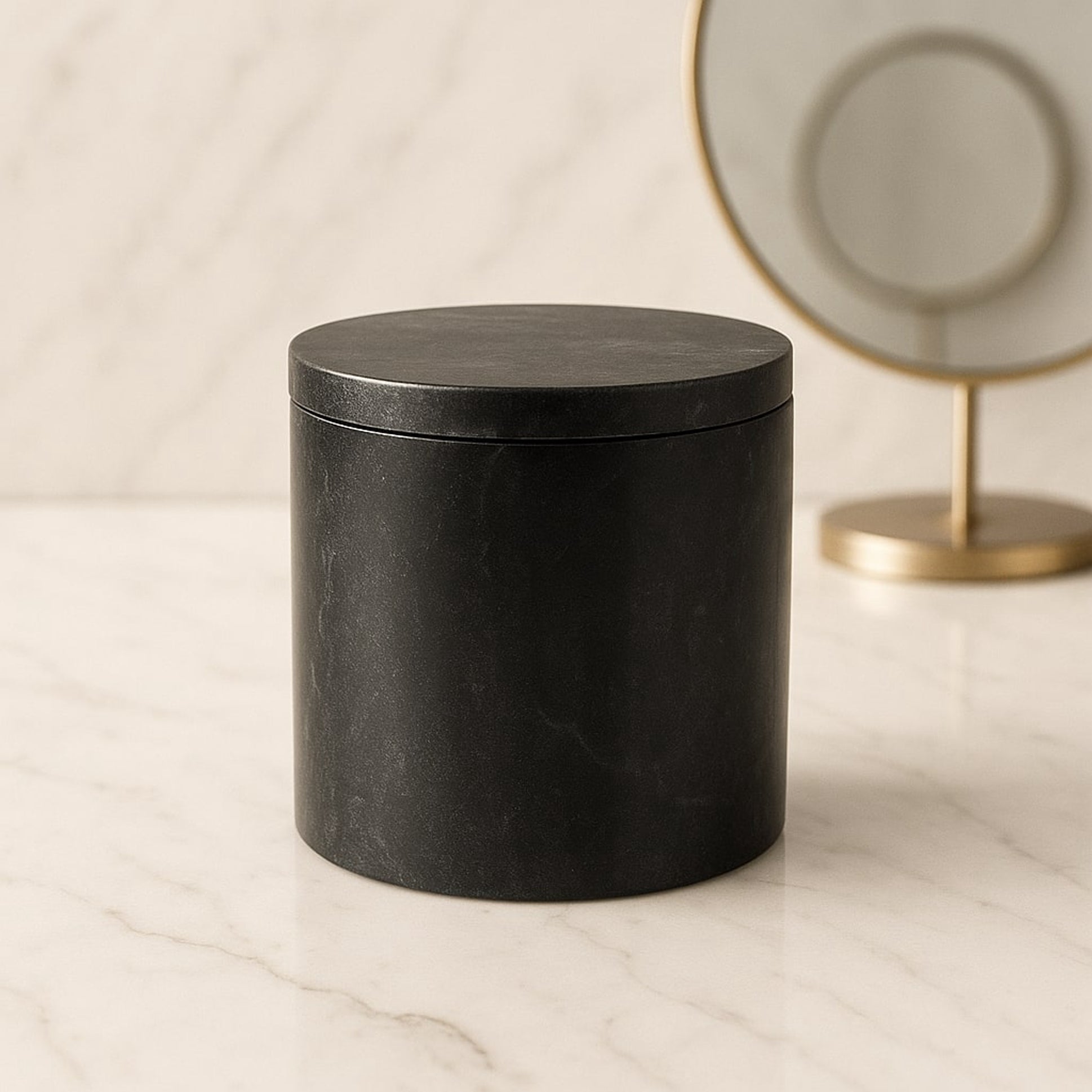 Matte Black Cylinder Storage Box with Loose - Fitting Lid | Minimalist Kitchen & Home Organizer | Handcrafted by CHAAK DESIGN