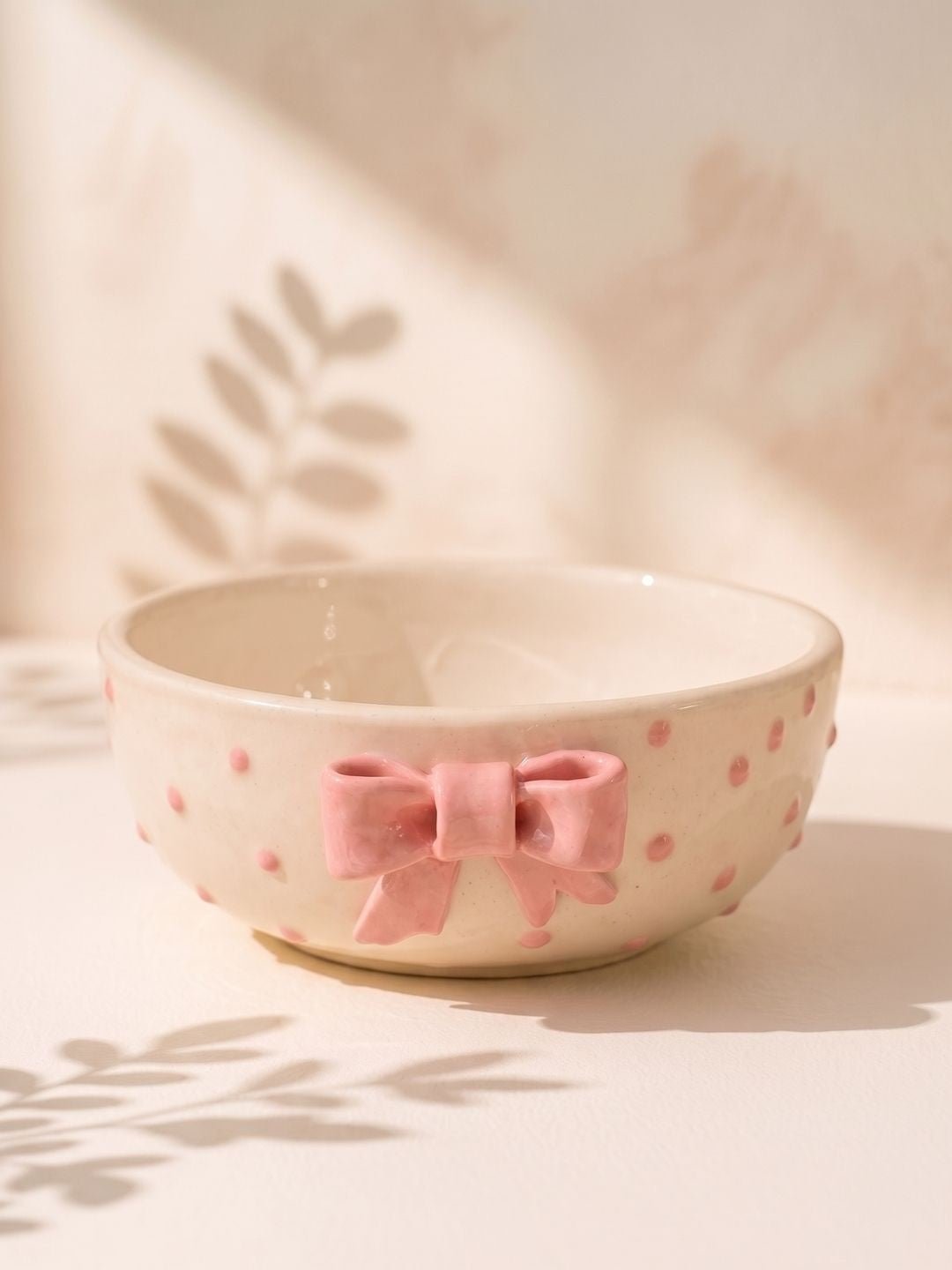 Pink Bow Ceramic Bowl – Cute Ribbon Dessert Bowl for Snacks, Cereal & Soup | Handcrafted by CHAAK DESIGN