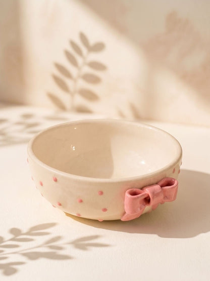 Pink Bow Ceramic Bowl – Cute Ribbon Dessert Bowl for Snacks, Cereal & Soup | Handcrafted by CHAAK DESIGN