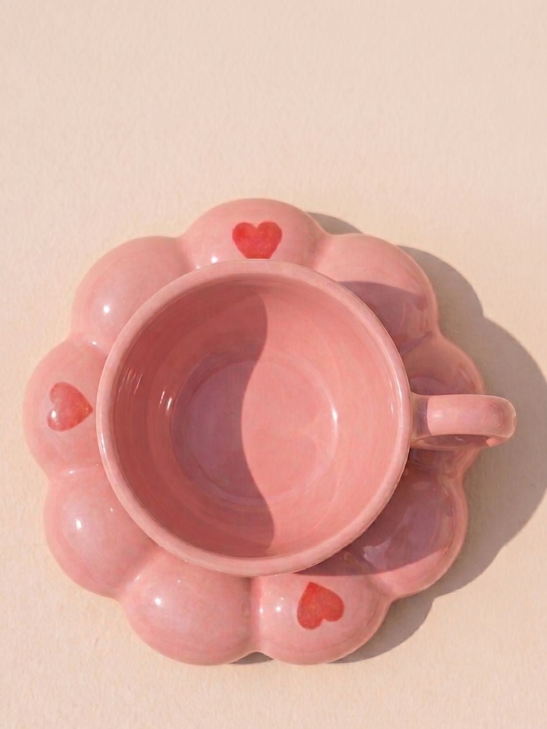 Pink Heart Bubble Mug & Saucer Set – Cute Ceramic Coffee Cup for Tea Lovers | Handcrafted by CHAAK DESIGN