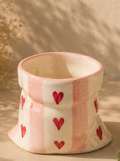 Pink Heart Ceramic Pouch Cup – Aesthetic Packet-Inspired Mug for Coffee & Tea | Handcrafted by CHAAK DESIGN