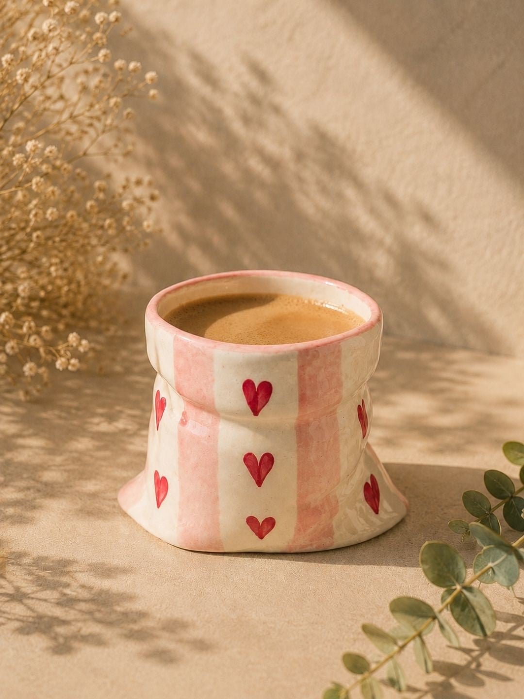 Pink Heart Ceramic Pouch Cup – Aesthetic Packet-Inspired Mug for Coffee & Tea | Handcrafted by CHAAK DESIGN