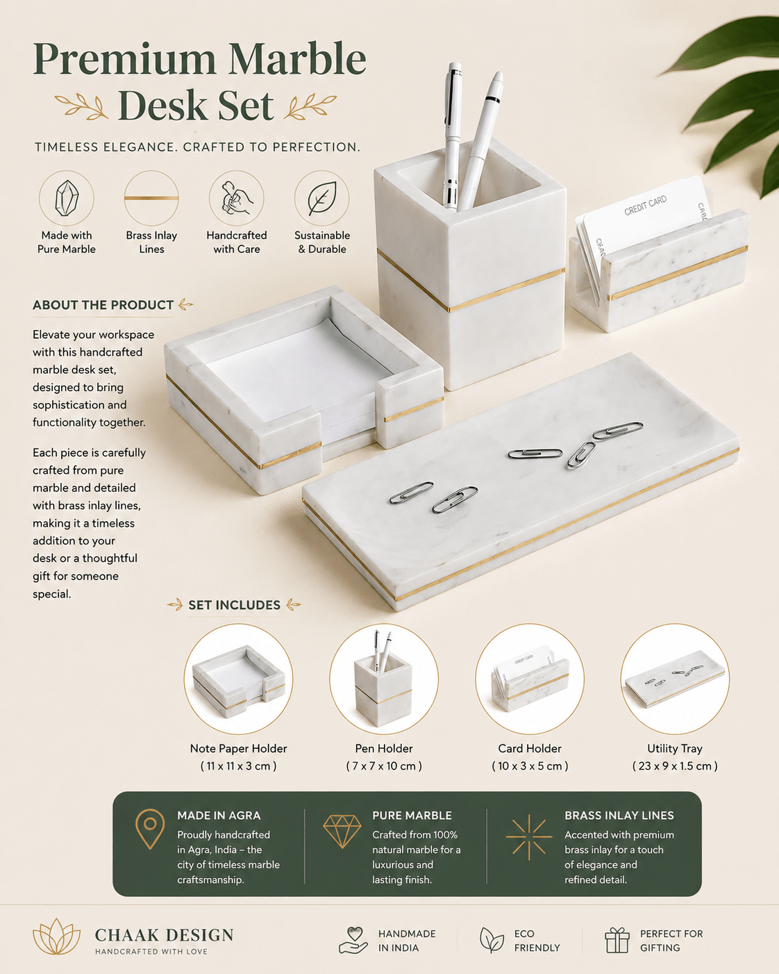 Premium Marble Desk Set | Personalized Corporate & Executive Gifts | Handcrafted by CHAAK DESIGN