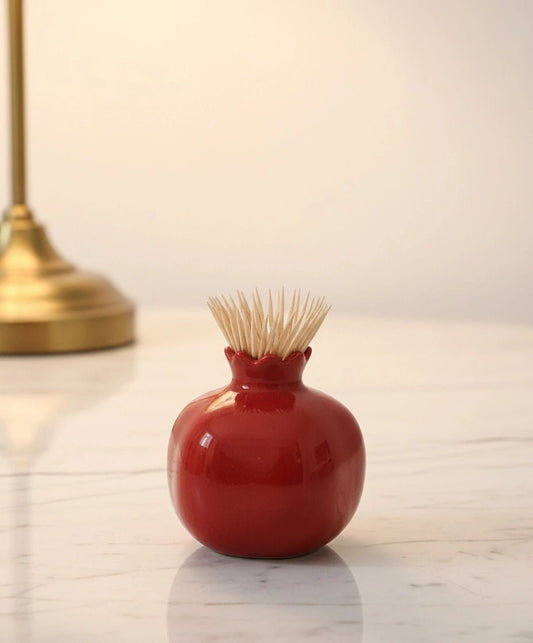 Red Anaar Ceramic Toothpick Holder | Handcrafted Mini Vase & Décor | Handcrafted by CHAAK DESIGN