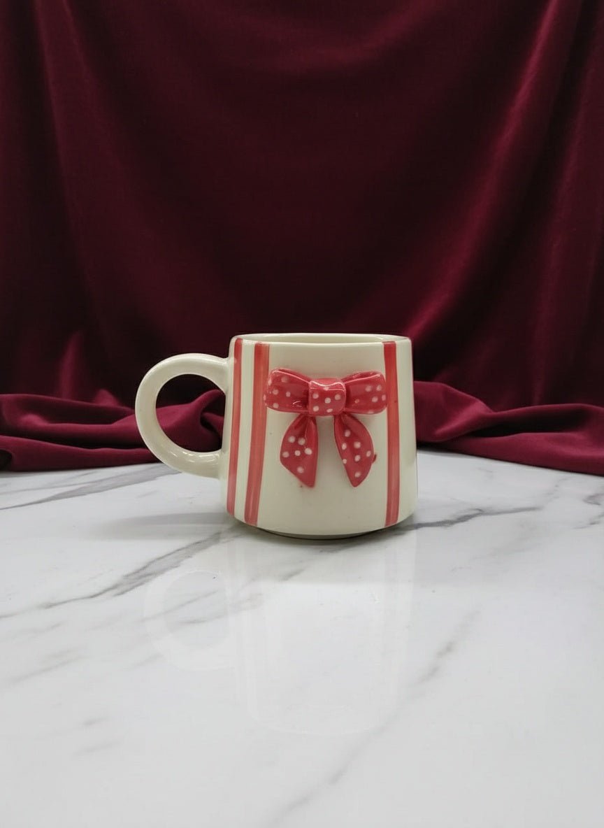 Red Bow Ceramic Mug | Handcrafted Artisan Gift for Tea & Coffee | Handcrafted by CHAAK DESIGN