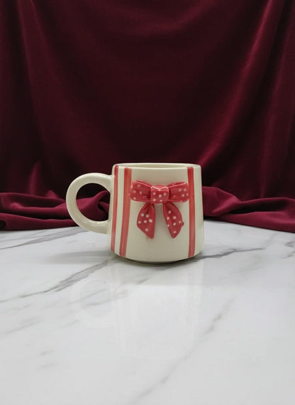 Red Bow Ceramic Mug | Handcrafted Artisan Gift for Tea & Coffee | Handcrafted by CHAAK DESIGN