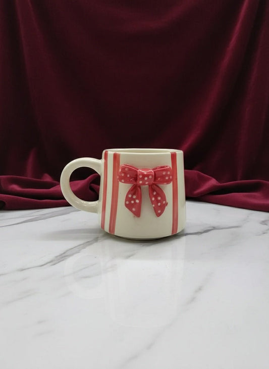 Red Bow Ceramic Mug | Handcrafted Artisan Gift for Tea & Coffee | Handcrafted by CHAAK DESIGN