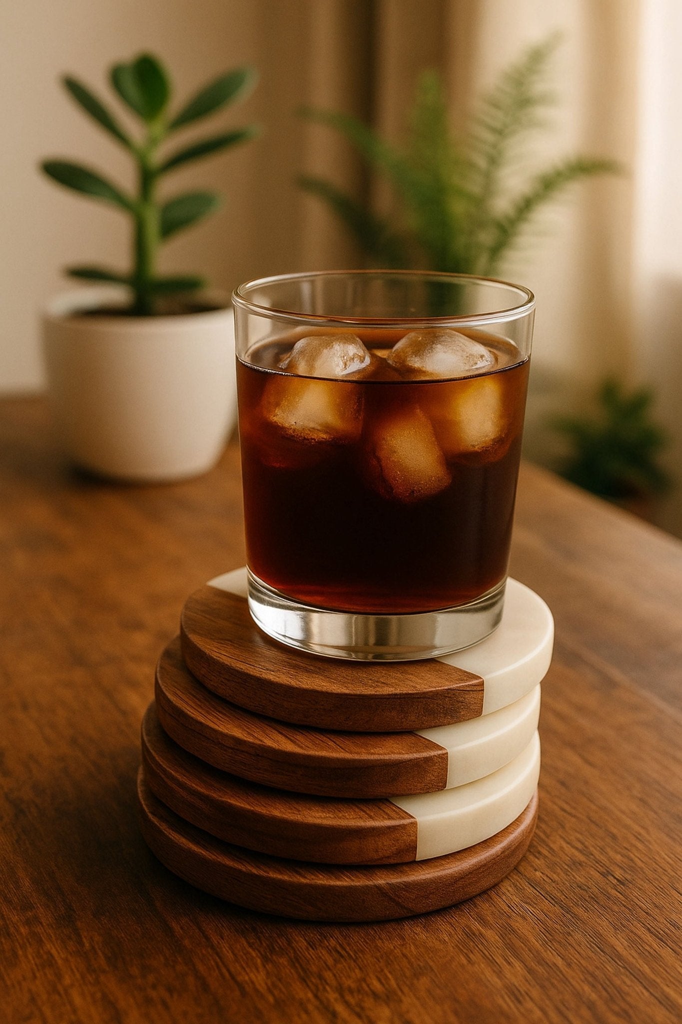 Round Marble and Wood Coasters Set of 4 | Handcrafted Tableware | Handcrafted by CHAAK DESIGN