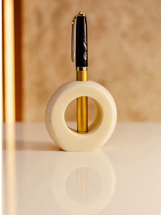 Round Marble Pen Stand | Minimalist Luxury Desk Organizer for Home & Office | Handcrafted by CHAAK DESIGN