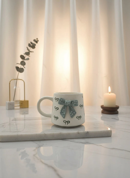 Handcrafted Ceramic Mug with Bow Design | Luxury Artisan Tableware