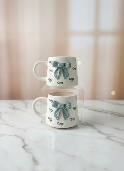 Handcrafted Ceramic Mug with Bow Design | Luxury Artisan Tableware