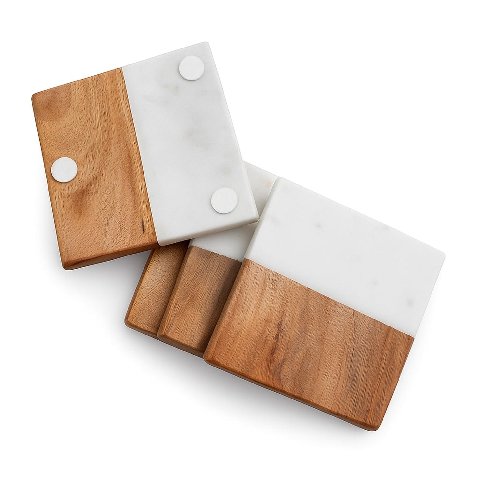 Square Marble & Wood Coasters Set of 4 | Chaak Design Tableware | Handcrafted by CHAAK DESIGN
