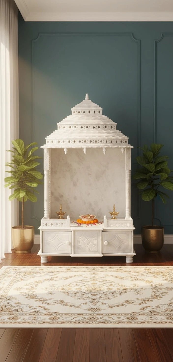 White Marble Pooja Mandir | Handcrafted & Customizable | Handcrafted by CHAAK DESIGN